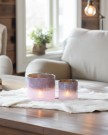 Sett med lysholder/vase rosa/lilla thumbnail