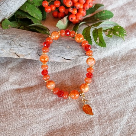 Elastisk armbånd med anheng av blad Orange