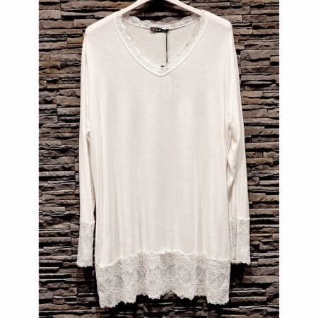 Topp med blonder hvit Plus size - Cat & Co