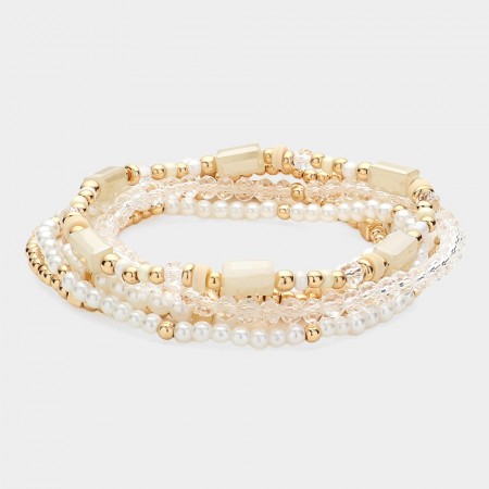 Armbånd 6pk Hvit/gull