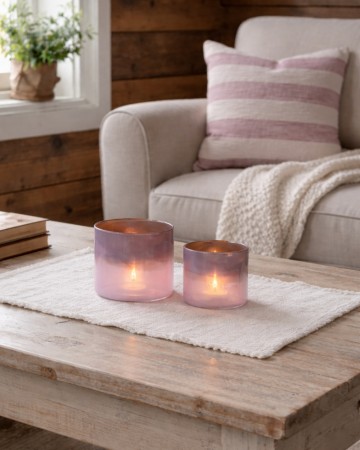Sett med lysholder/vase rosa/lilla