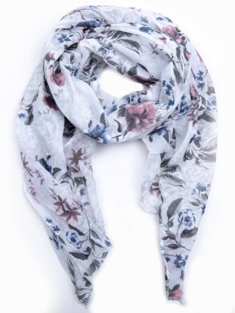 Skjerf med blomster Hvit