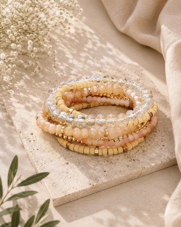 Armbånd 6pk elastisk Beige