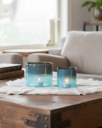 Sett med lysholder/vase turkis