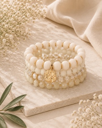 Armbånd 4pk med charms beige